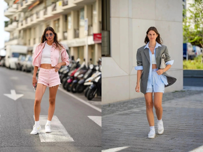 Phối áo thun oversize với quần short và giày sneaker