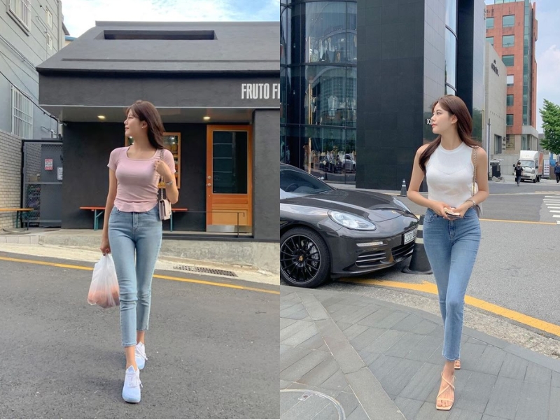 phối quần jean với áo croptop