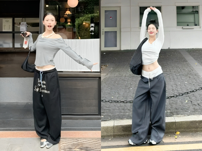 Baggy jean cạp chun phối áo ôm