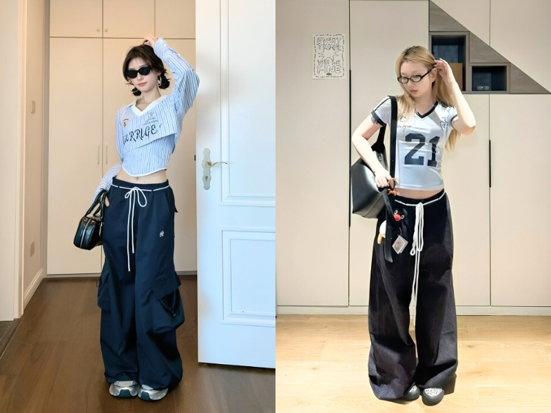 Áo ôm mix quần baggy