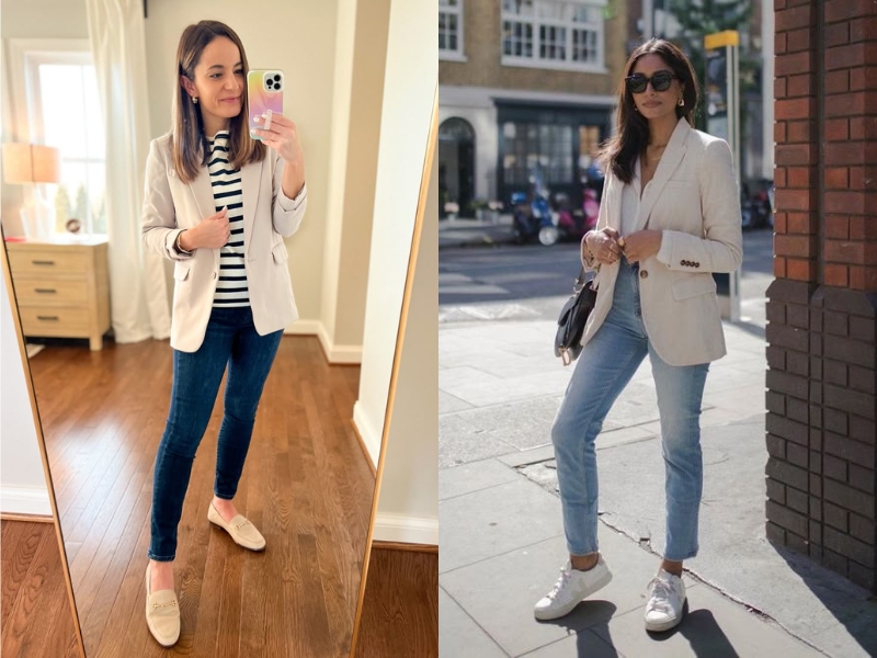 Quần jean ôm phối cùng áo blazer