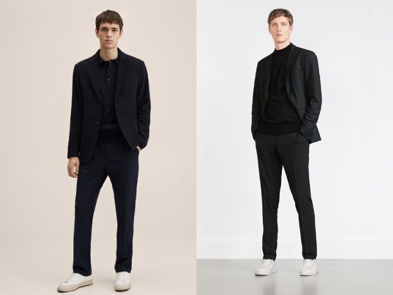 Blazer đen phối giày sneaker