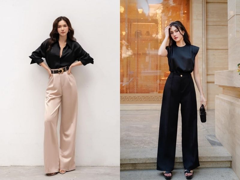 Cách mix quần ống rộng cho người lùn