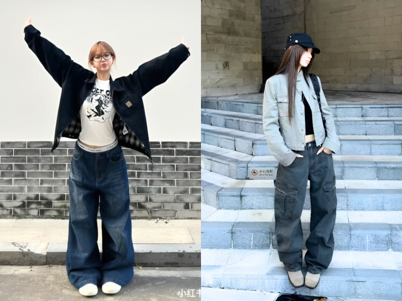 Baggy jean phối áo bomber