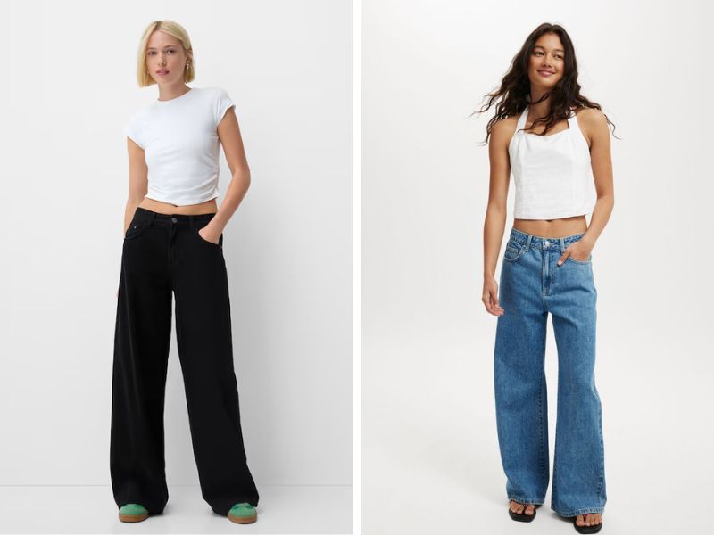 Quần ống rộng phối với áo croptop