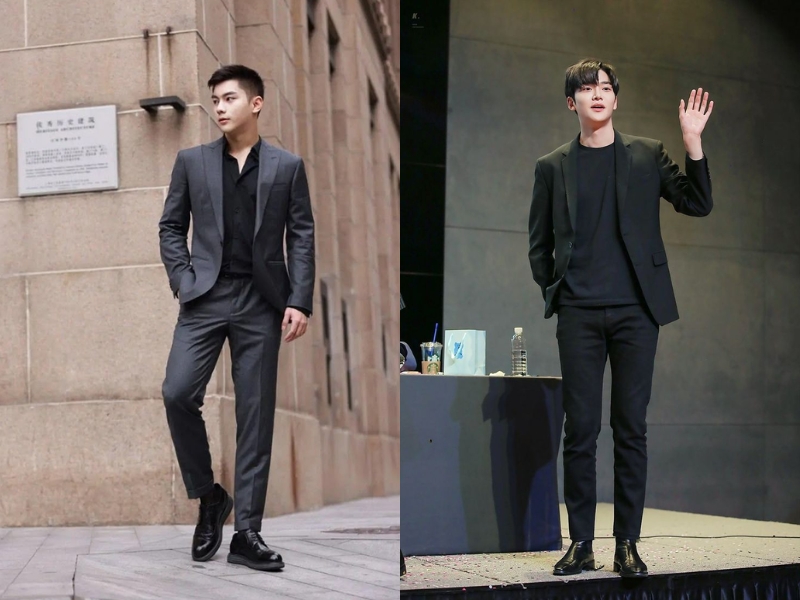 Blazer đen phối với quần tây
