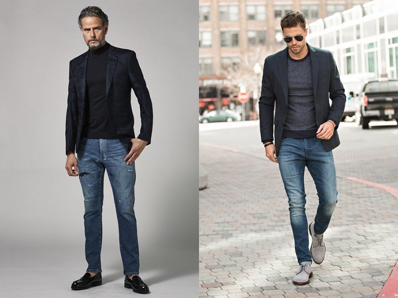 Phối đồ với áo blazer đen nam và quần jean