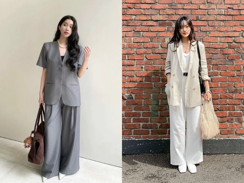 phối đồ phong cách công sở với quần ống rộng