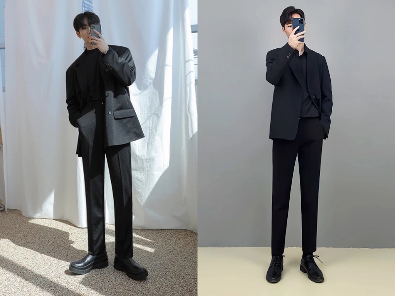 Blazer đen phối với áo polo