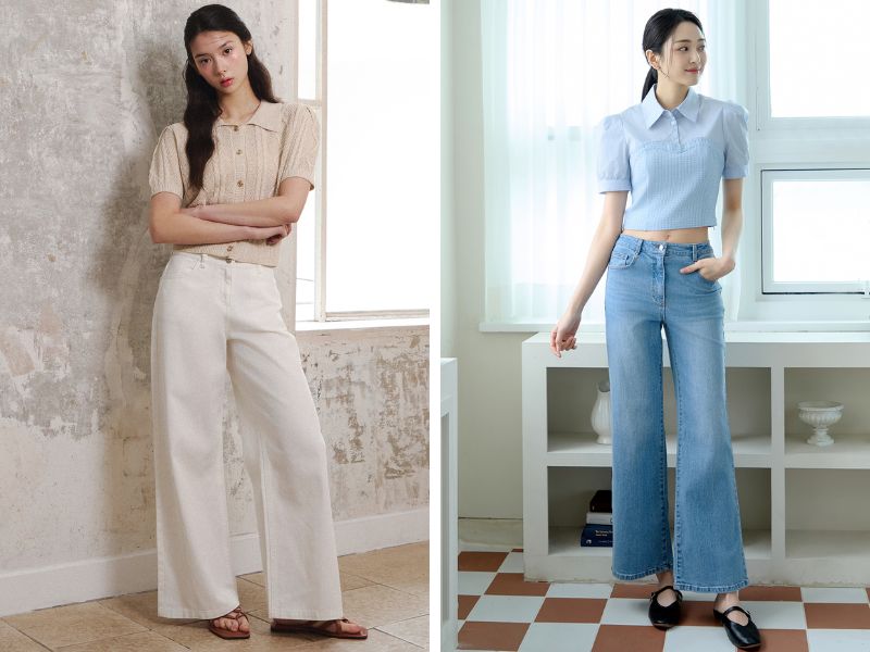 Áo kiểu nữ và quần ống rộng