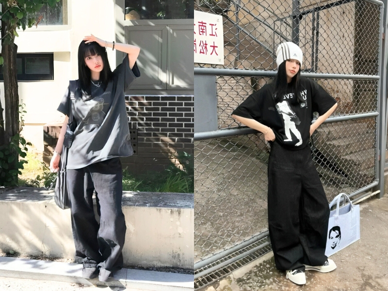 Áo thun oversize phối baggy jeans