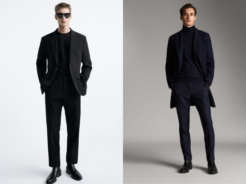 Blazer đen phối giày boots