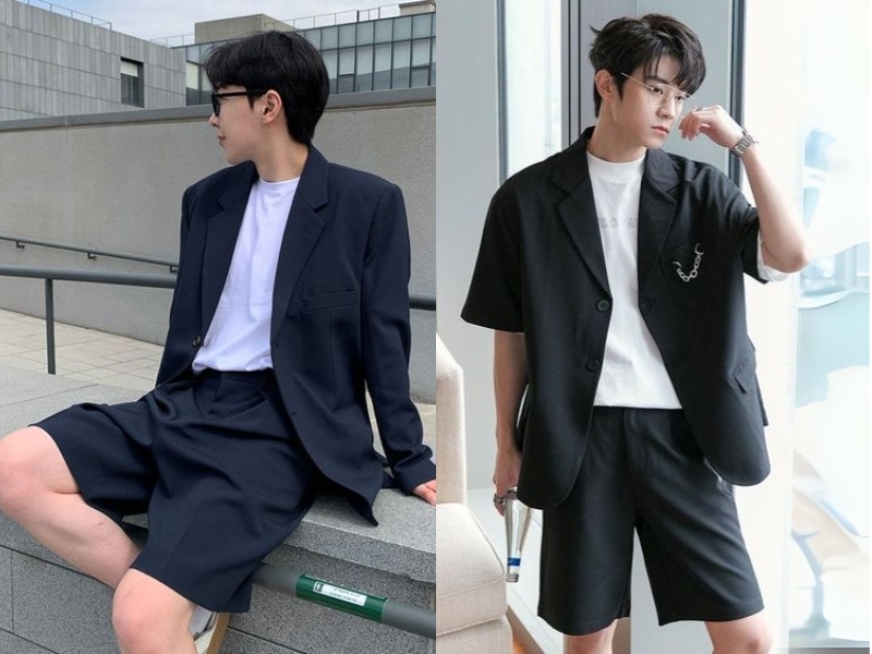 Blazer đen phối quần short