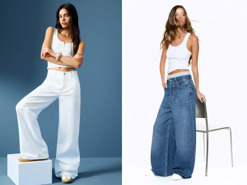 Phối áo ba lỗ và quần jean ống rộng