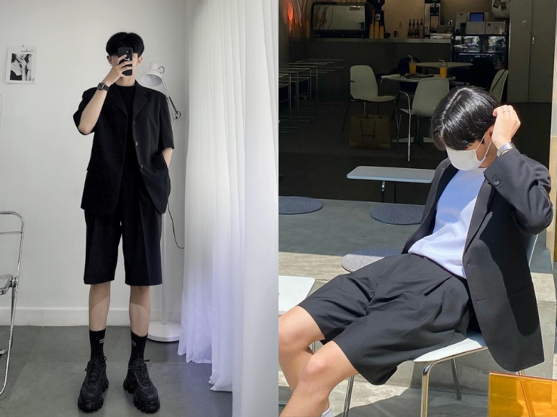 Blazer đen phối cùng quần short