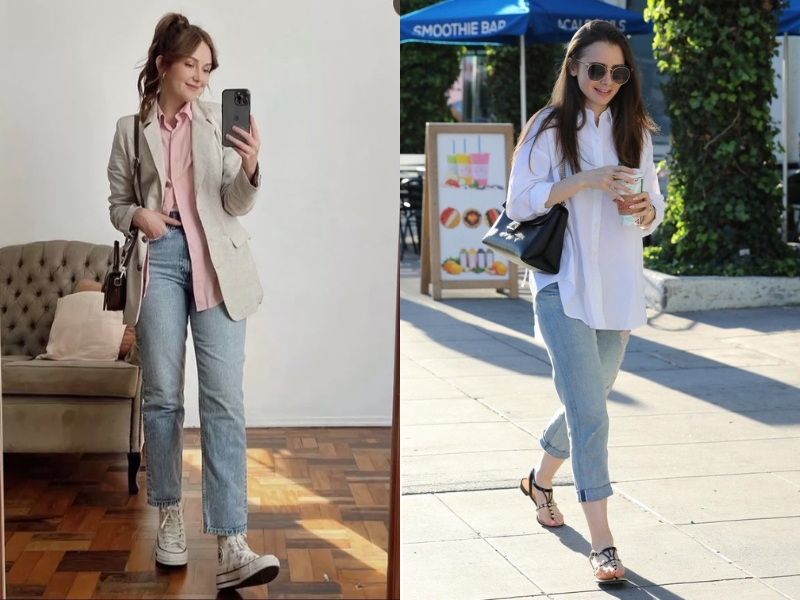 phối đồ với quần jean ngố ôm