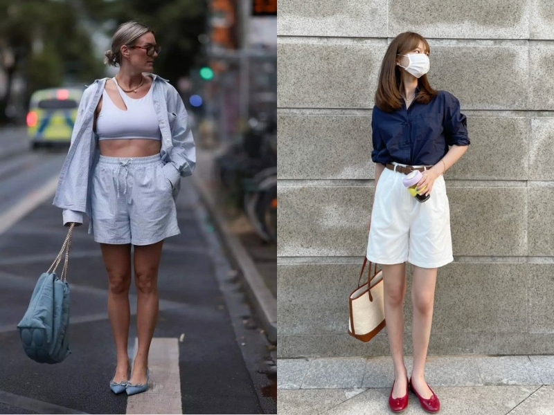 Phối giày búp bê với quần short