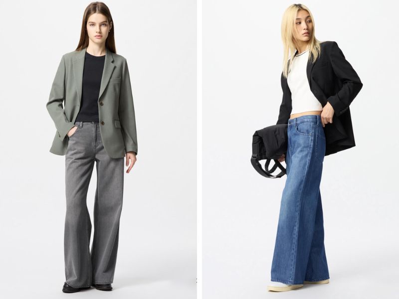 Phối áo blazer với quần jean ống rộng