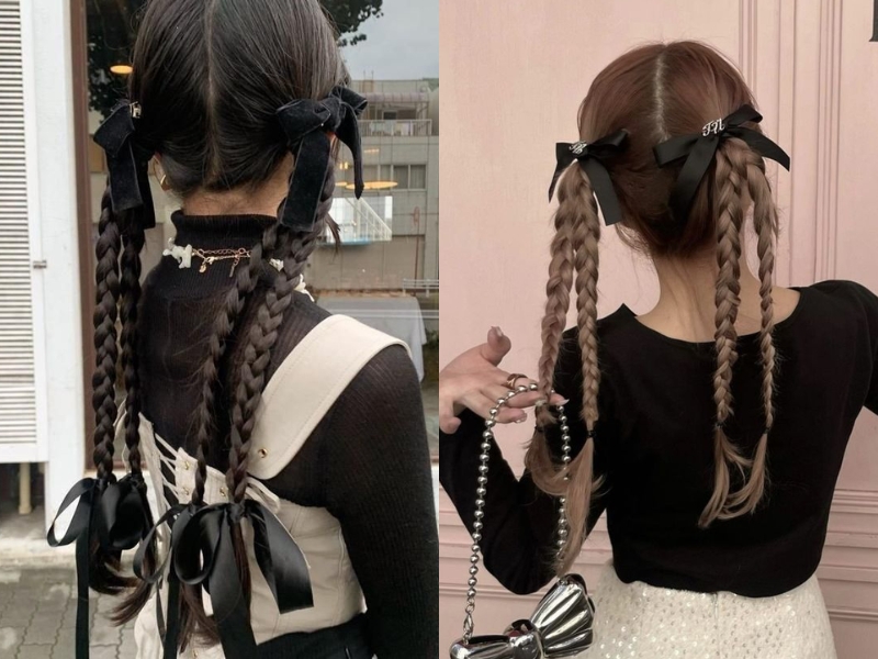 Tóc buộc hai bên tết lọn nhỏ