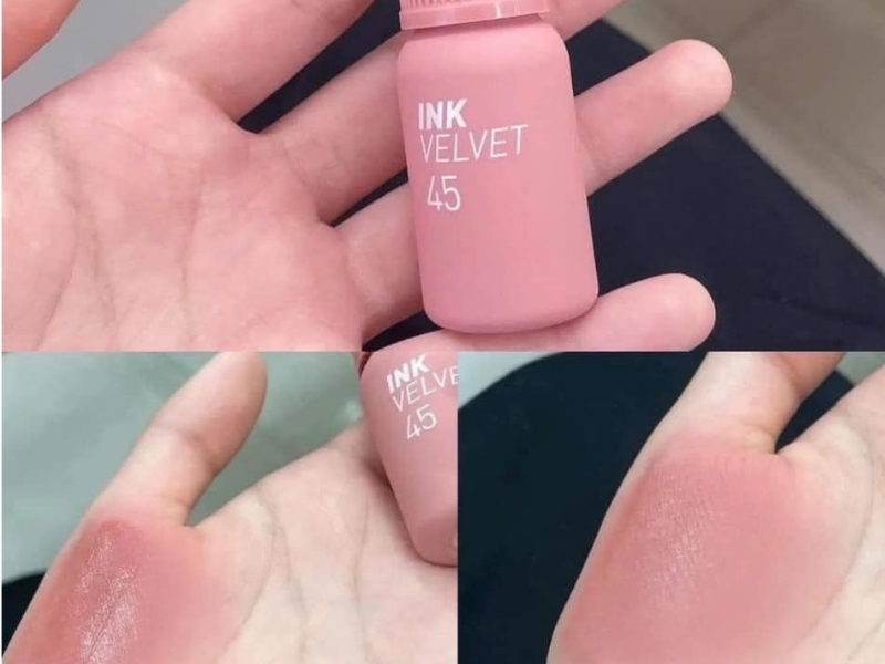 Son Peripera Ink Velvet màu 45 khi swatch trên tay