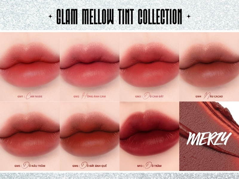 Full bảng màu son Merzy Glam Mellow Tint