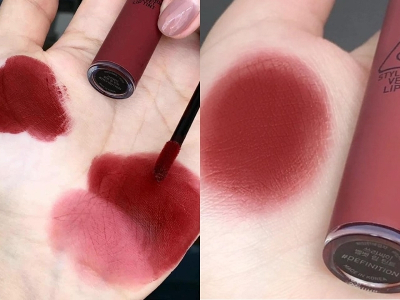 3CE Velvet Lip Tint màu Definition swatch ra tay