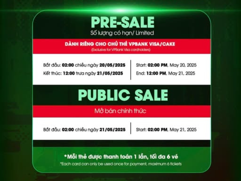 Thông tin đặt vé trước với chủ thẻ VPBank