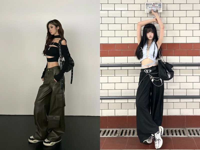 phối áo cut-out cùng quần ống rộng