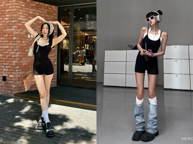 Jumpsuit và giày sneaker