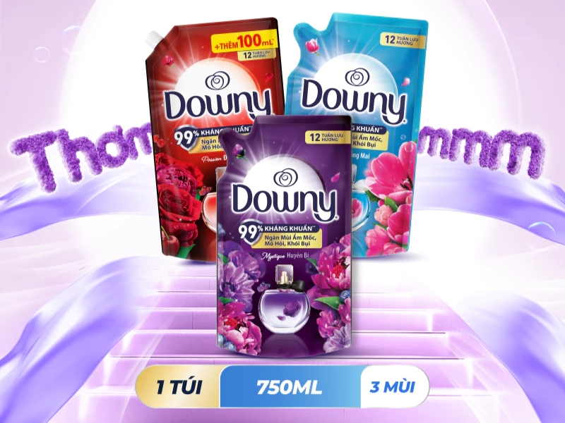 Nước xả vải Downy hương nước hoa Đam Mê, Huyền Bí và Nắng Mai