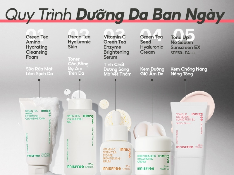 Quy trình dưỡng da ban ngày với kem chống nắng nâng tone INNISFREE