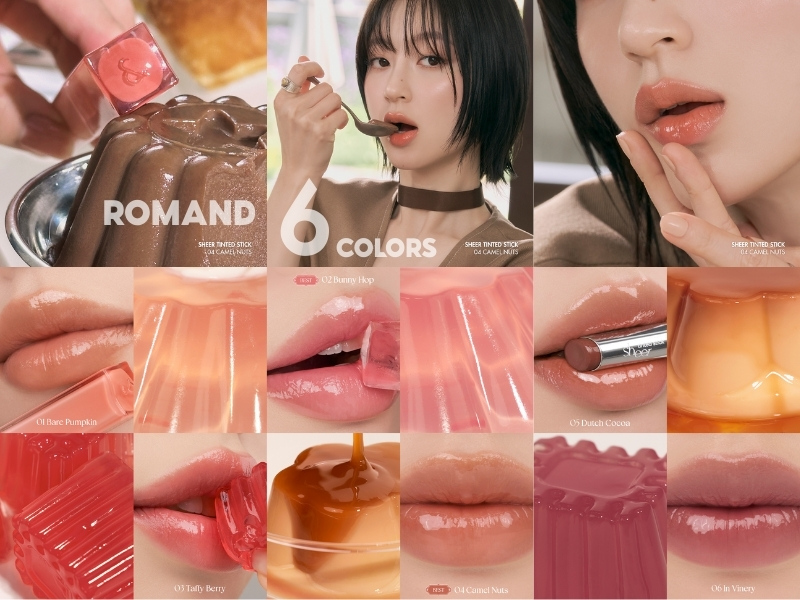 Bảng màu của dòng son Romand Sheer Tinted Stick