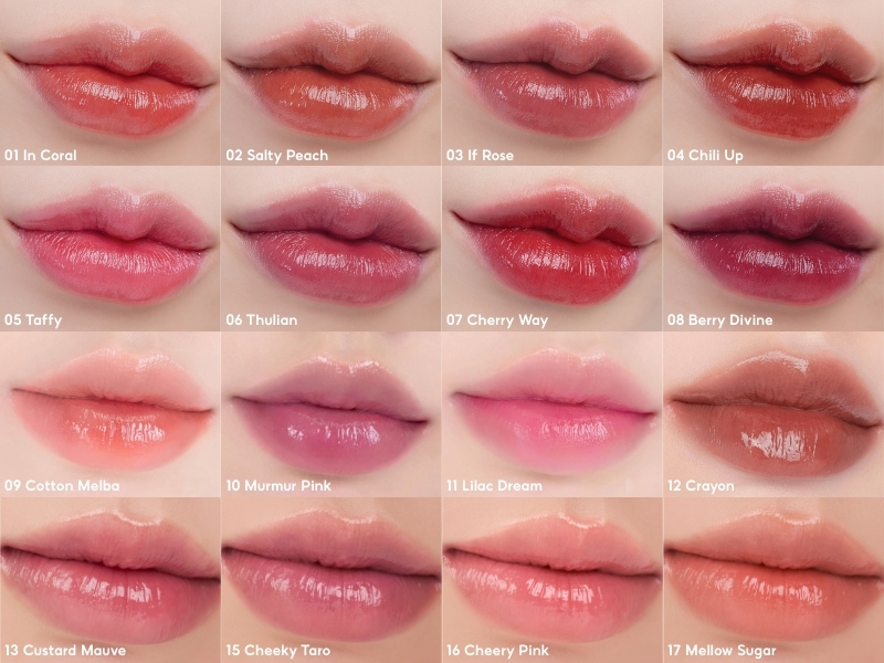 Bảng màu của dòng son Romand Dewyful Water Tint