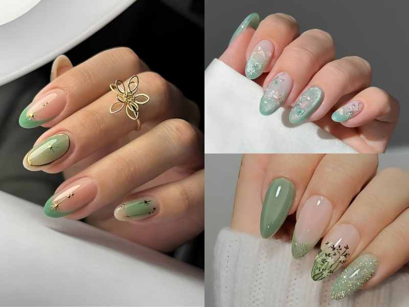 Mẫu nail màu xanh lá