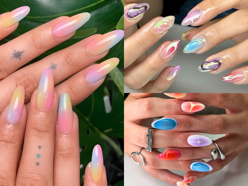 Nail màu pastel loang