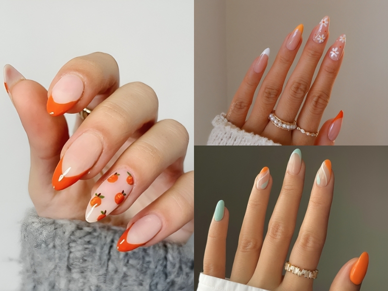 mẫu nail màu cam