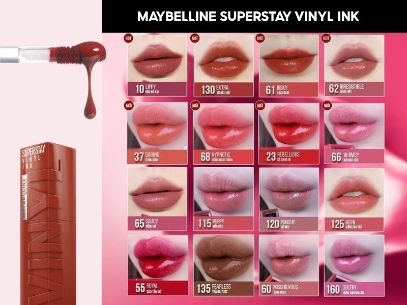 full bảng màu son Maybelline Superstay Vinyl Ink