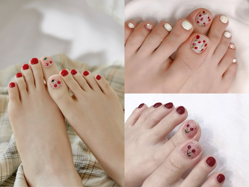 nail chân sắc đỏ cherry