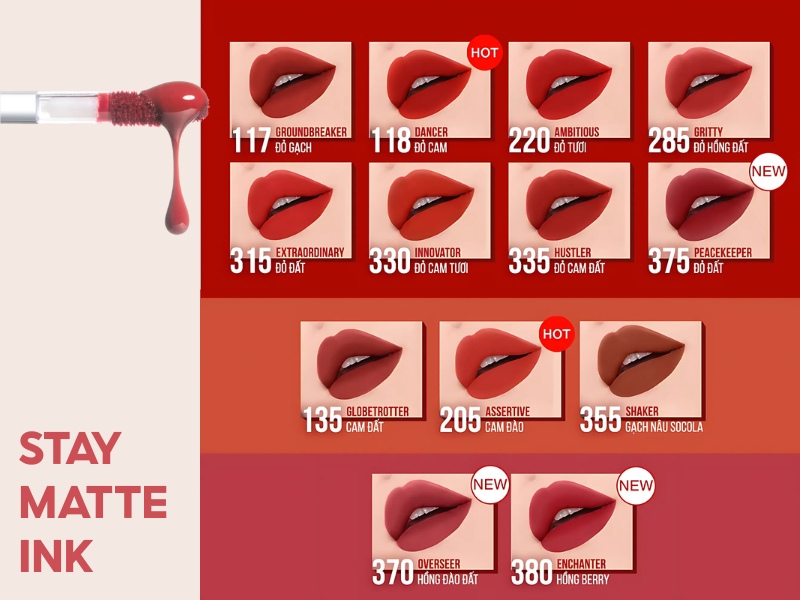 Full bảng màu son Maybelline Stay Matte Ink