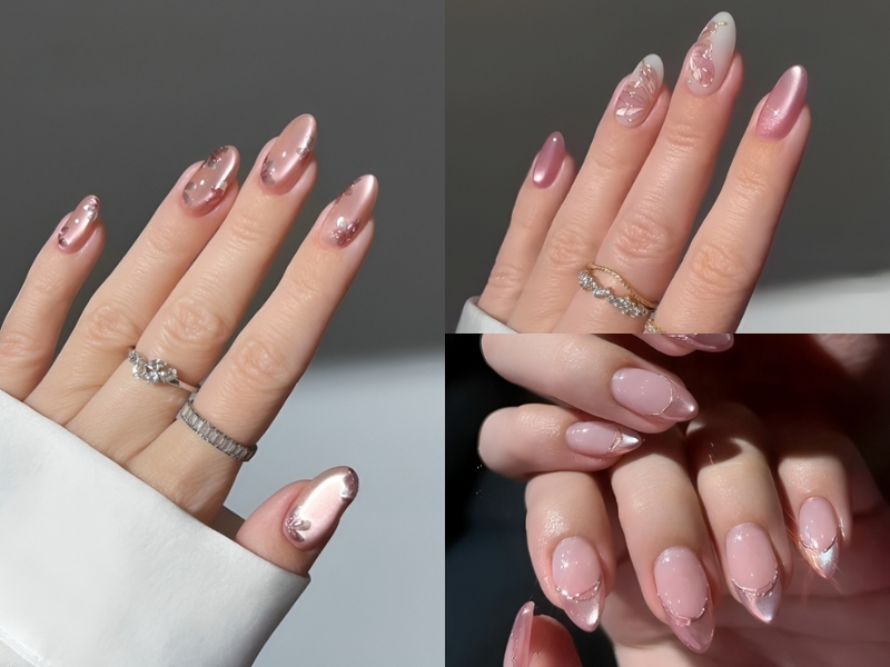 nail tay màu hồng