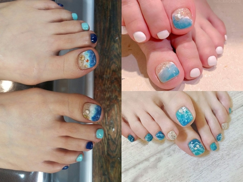 nail chân phối màu loang khéo léo