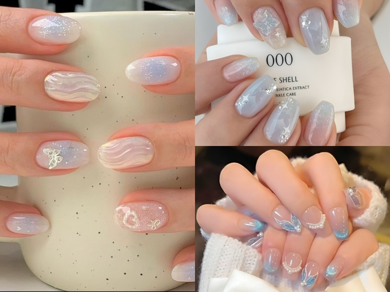 mẫu nail xanh dương