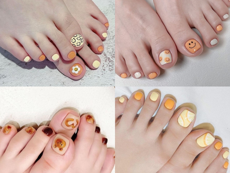 Nail chân đi biển tone vàng cam