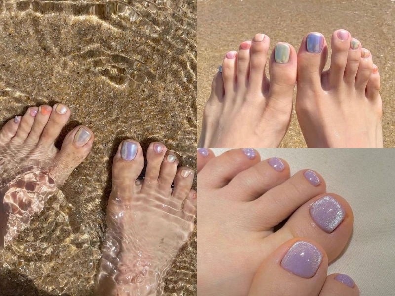 nail màu hồng tím pha ánh nhũ