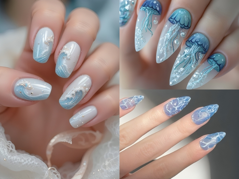Mẫu nail họa tiết sóng biển