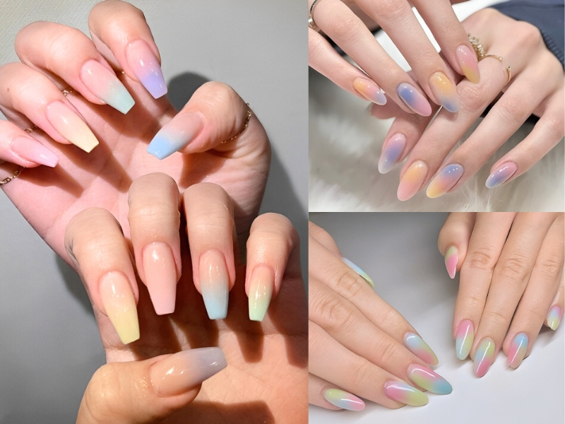 Nail màu pastel loang