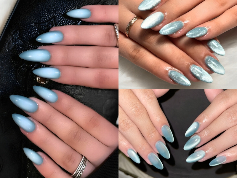 Nail mắt mèo tone xanh biển mùa hè