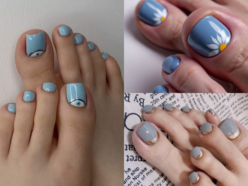 Nail chân đi biển màu xanh dương