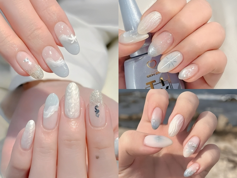 Mẫu nail mùa hè họa tiết sóng biển