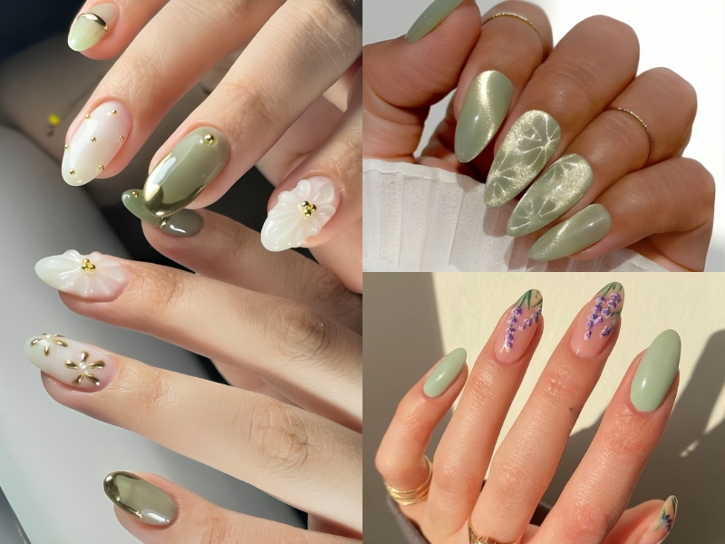 mẫu nail màu xanh